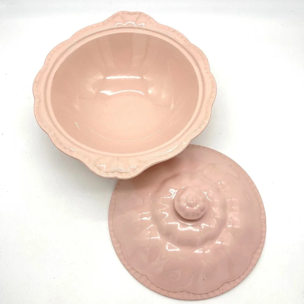 Vintage J&G Meakin SOL Rosa Pink Lidded Tureen Scalloped Serving‎ Bowl England